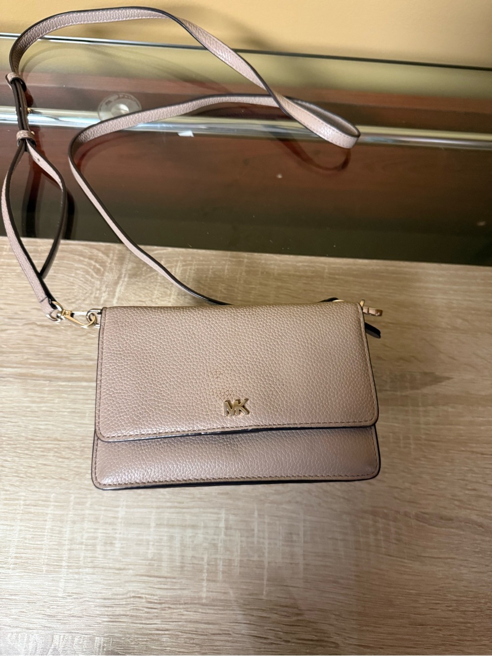 Michael Kors Pebbled Leather Crossbody in Taupe